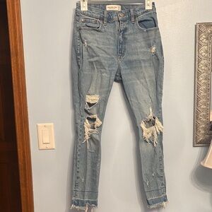 Abercrombie & Fitch Light Blue Ripped Ankle Jeans